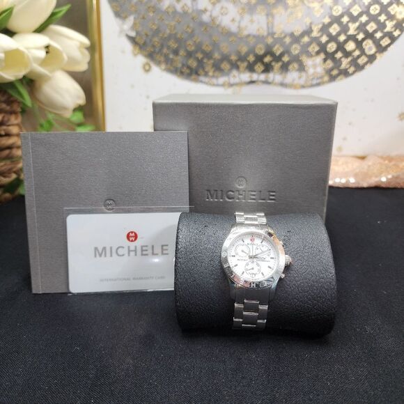 Authentic Michele MW Sport Silver Chronograph Swiss Quartz Watch - Works - Picture 5 of 16